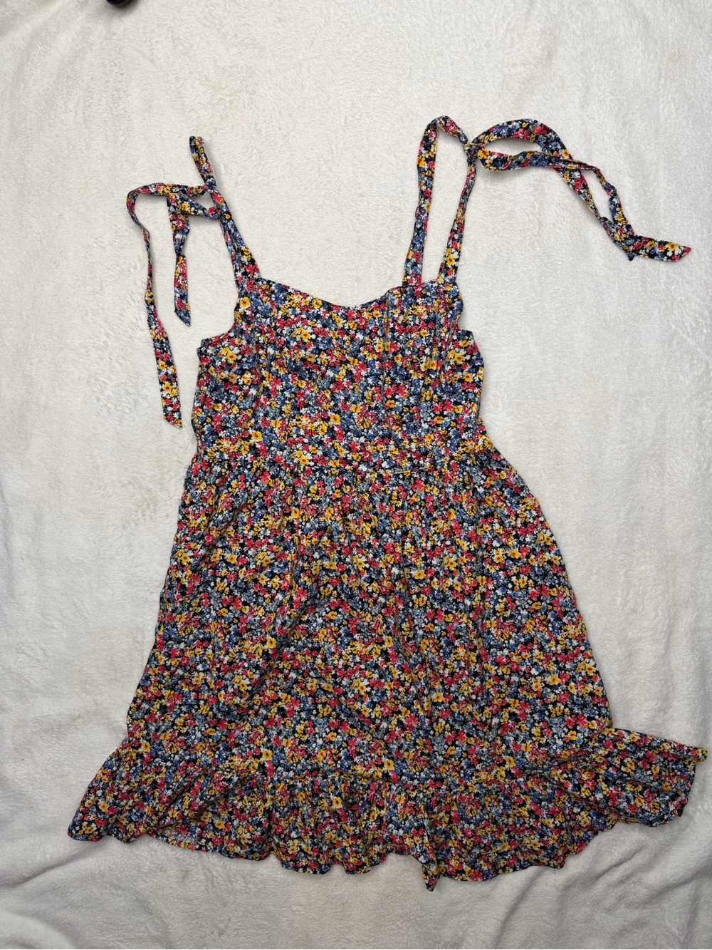 Old Navy Navy Multicolor Floral Tie-Strap Midi Dress